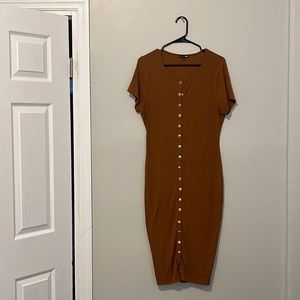 Brown Short Sleeve Midi Dress